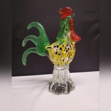 Vintage Hand Blown Confetti Glass Rooster 8 Tall