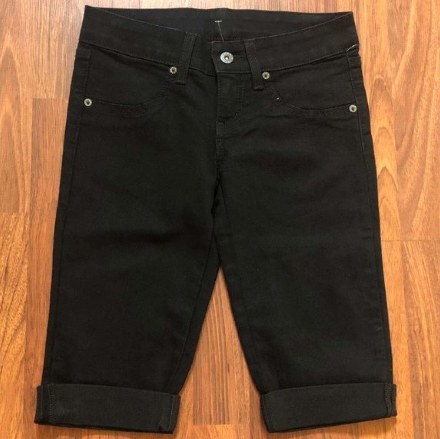 CARMAR Size 24 Bermuda Cuffed Stretch Black Denim Jean Shorts New