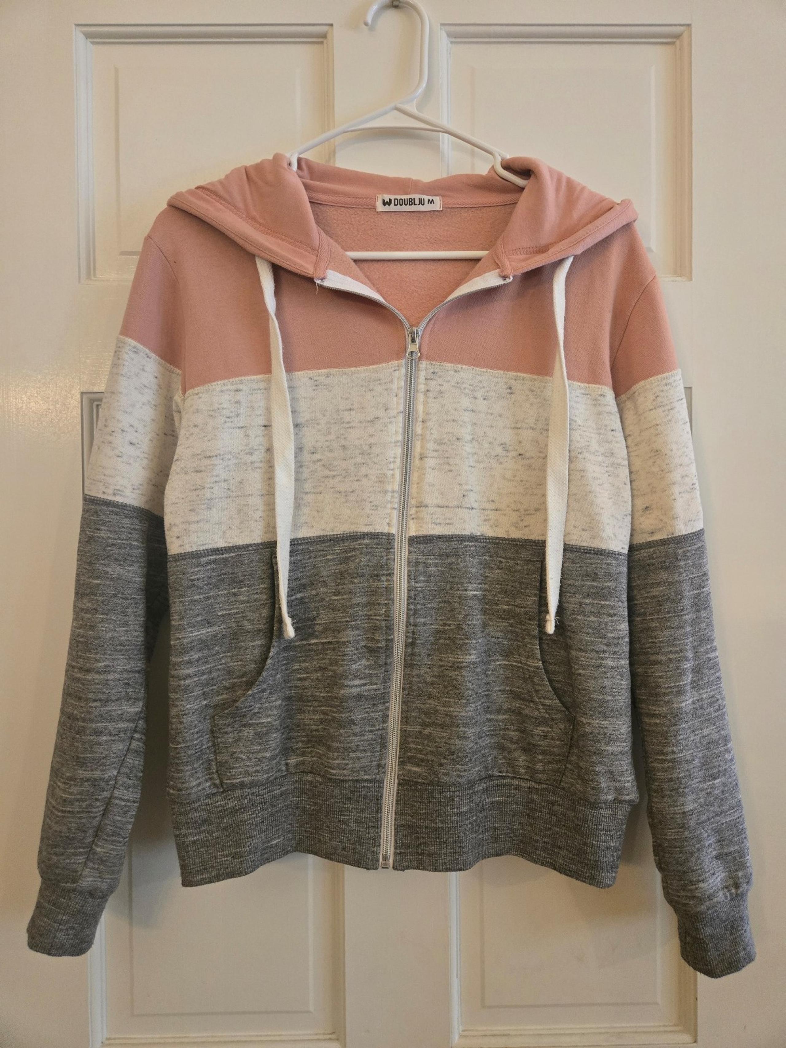 Women's Size Medium Zippered Hooded Sweatshirt Jacket Pockets Baby Pink Heather