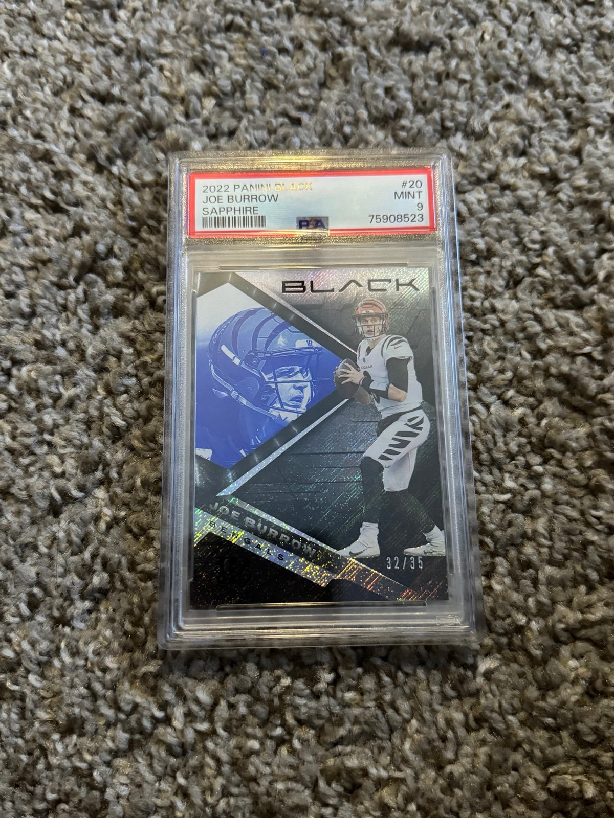 2022 Panini Black Joe Burrow Sapphire SSP /35 #20 Cincinnati Bengals PSA 9