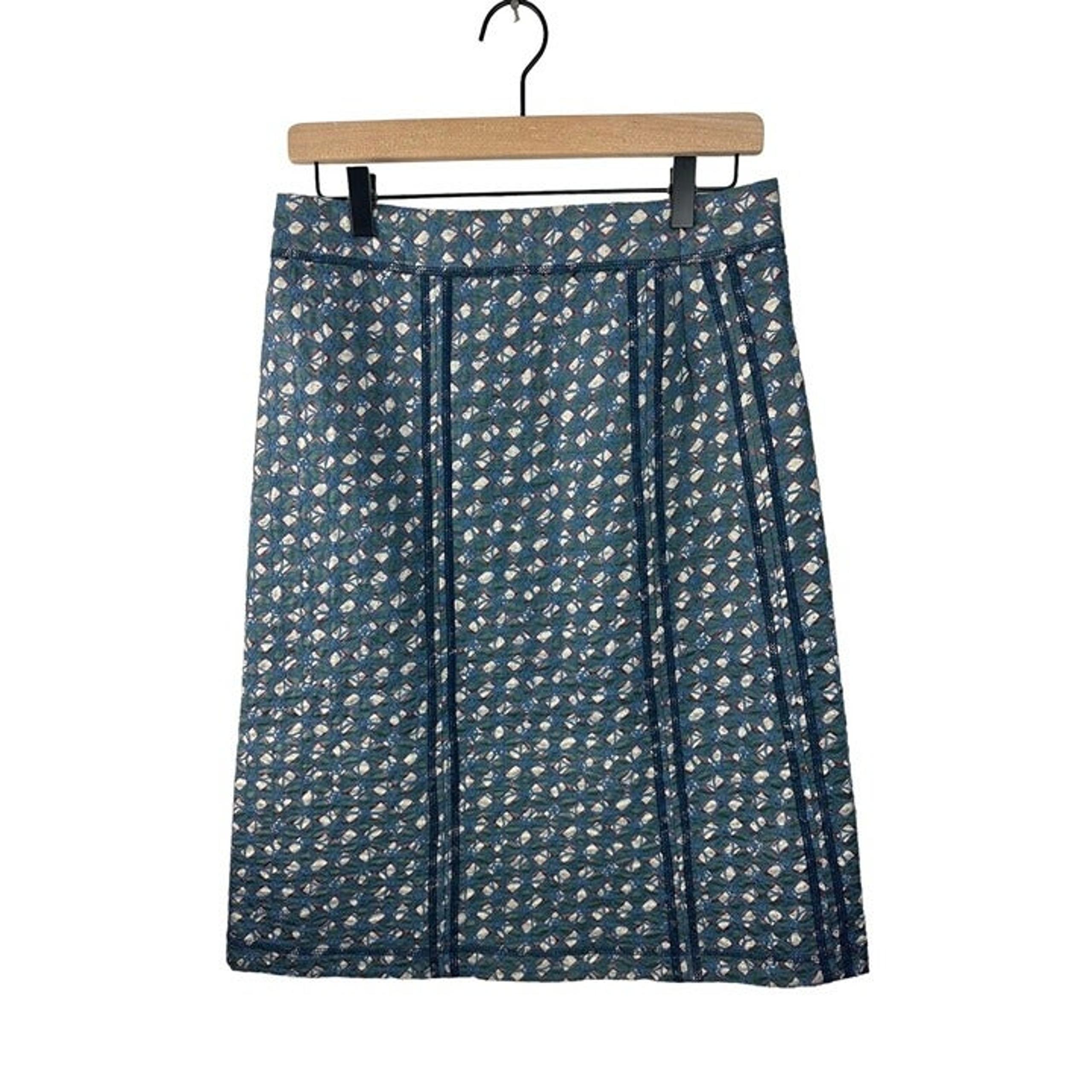Anthropologie Parkinson Embroidered Blue Textured Floral Pencil Skirt Sz 8
