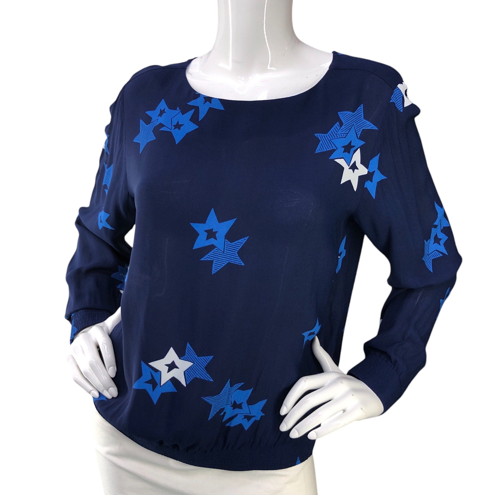 See By Chloe Womens Size US 8 Top Long Sleeve Round Neck Silk Star Print Blue