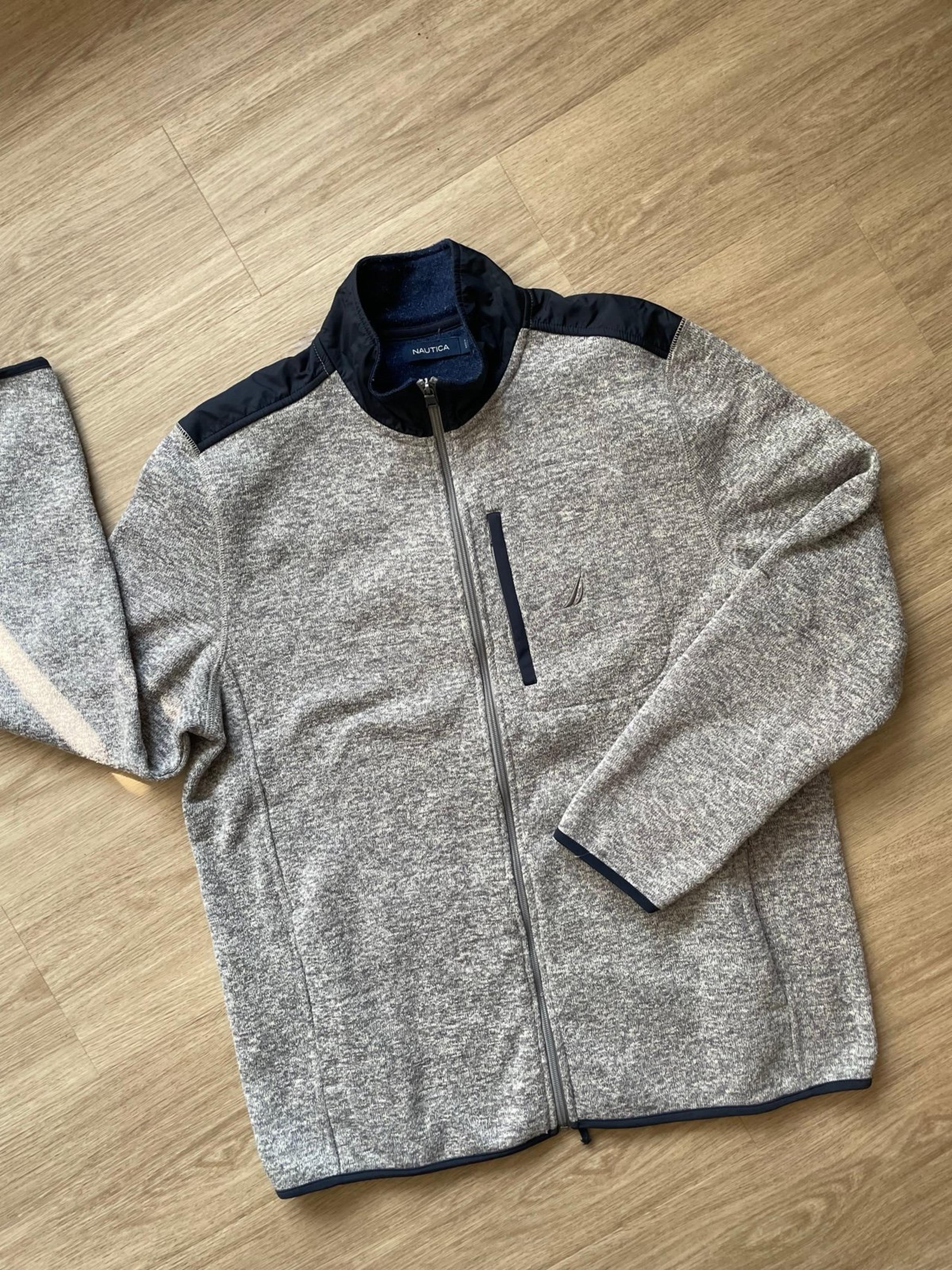 Nautica men’s grey fleece pocket Jacket full zip Y2k 80’s size XL cozy