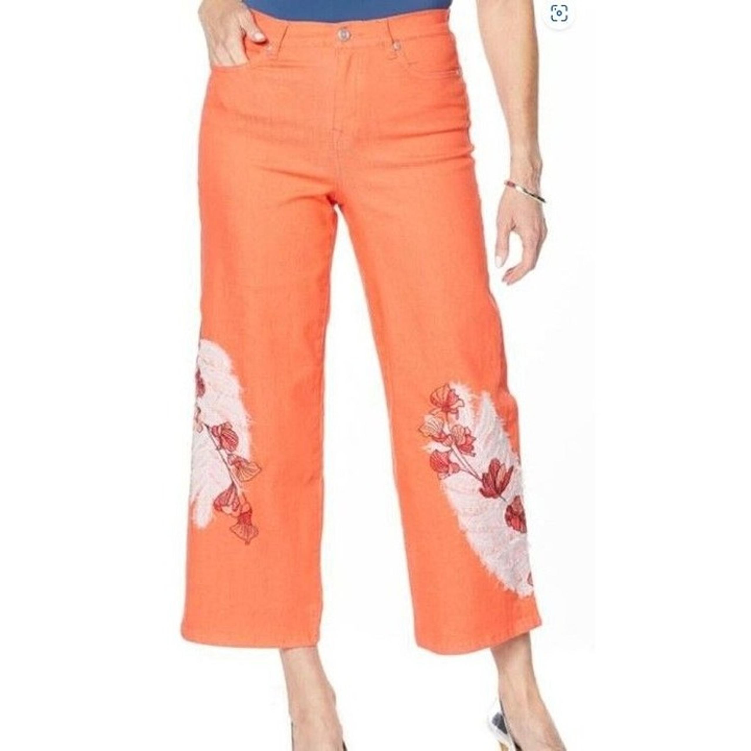 DG2 Embroidered Cropped Wide-Leg Jean 696-859 STRAWBERRY Size 4 - Diane Gilman