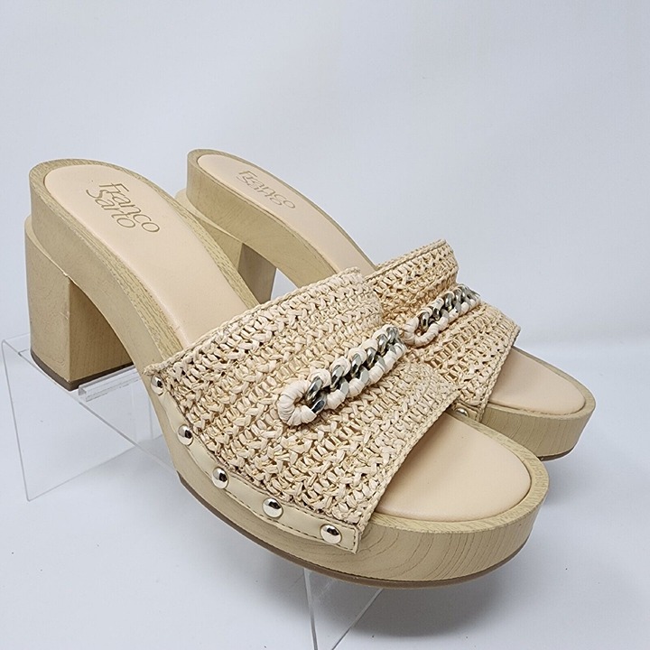 Franco Sarto Platform Heels Womens 9 Beige Capriclog Studded Shoes