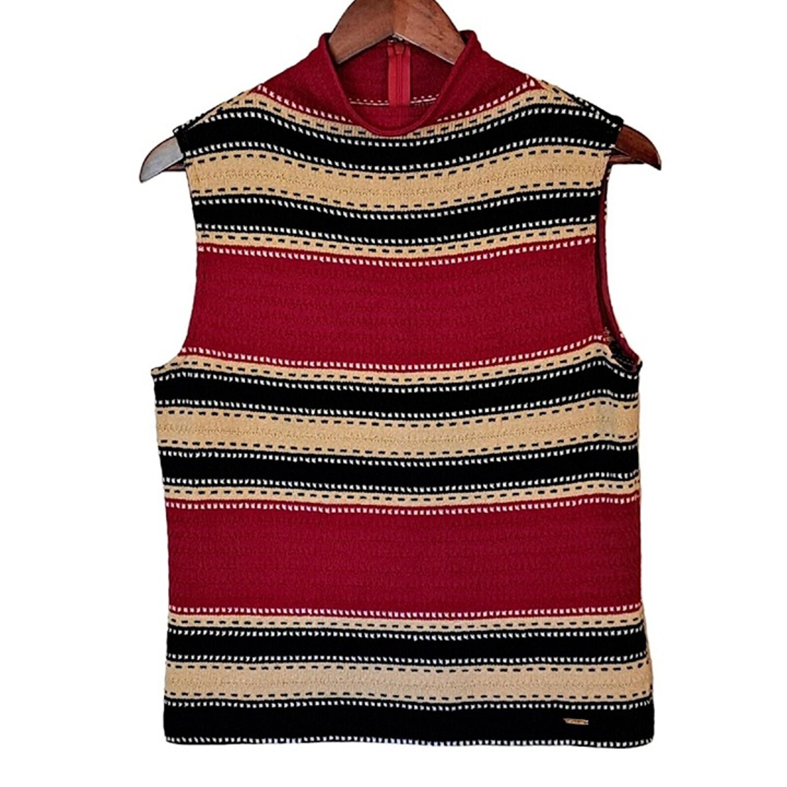 St John Sport Marie Gray Sleeveless Knit Top Womens Medium Mock Neck Multicolor