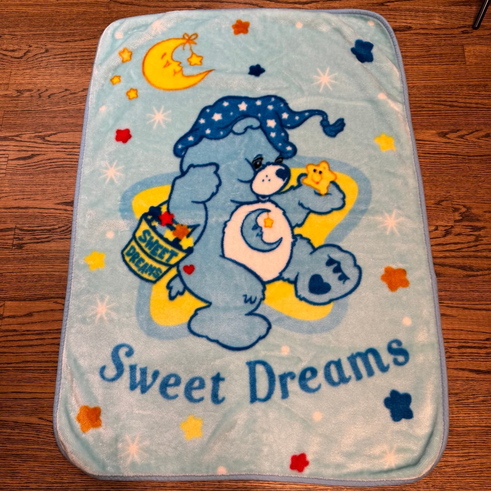 Sweet Dreams Care Bear Plush Baby Blanket Blue Stars and Moon
