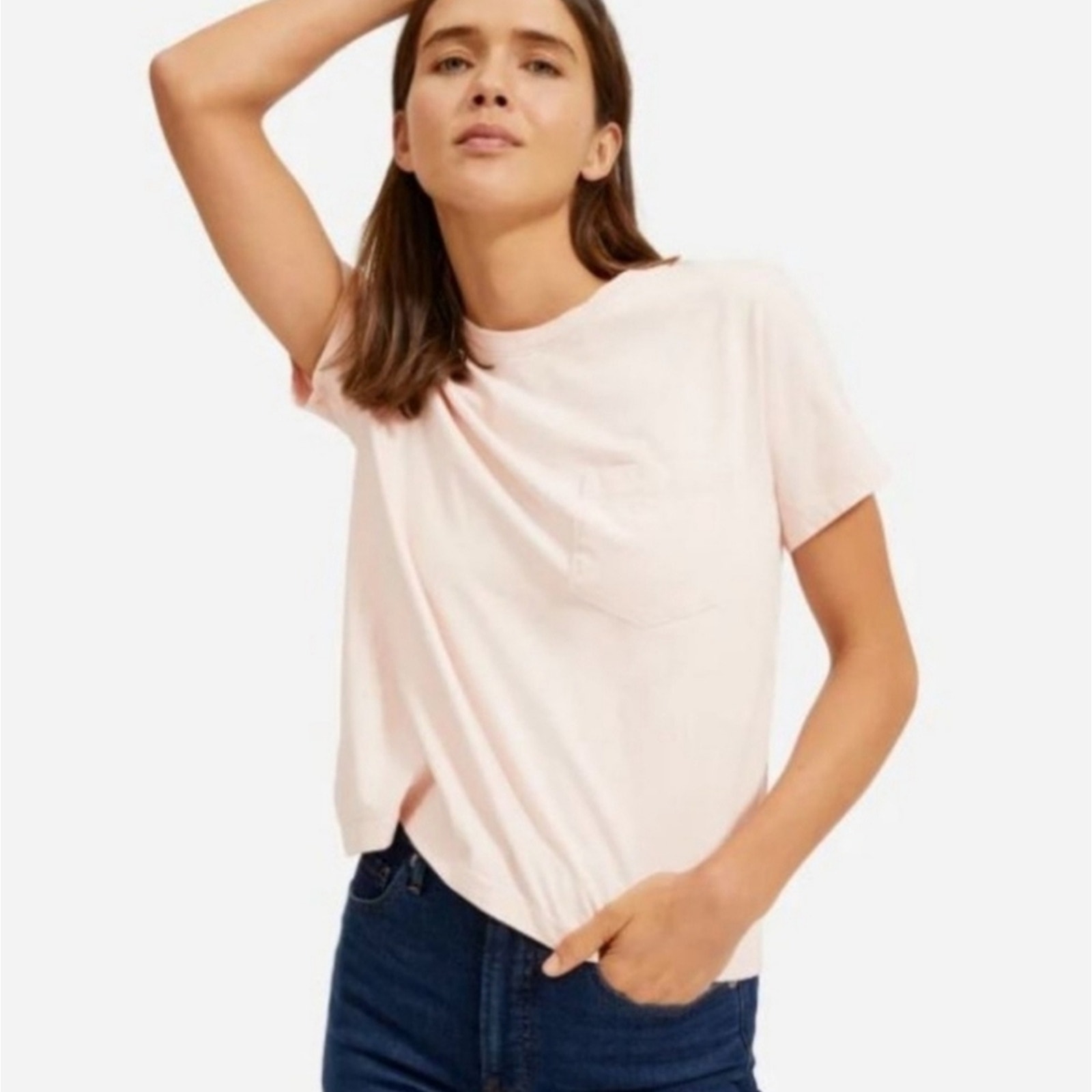 NWT Everlane The Organic Cotton Box Cut Pocket Short Sleeve T-Shirt Pale Pink