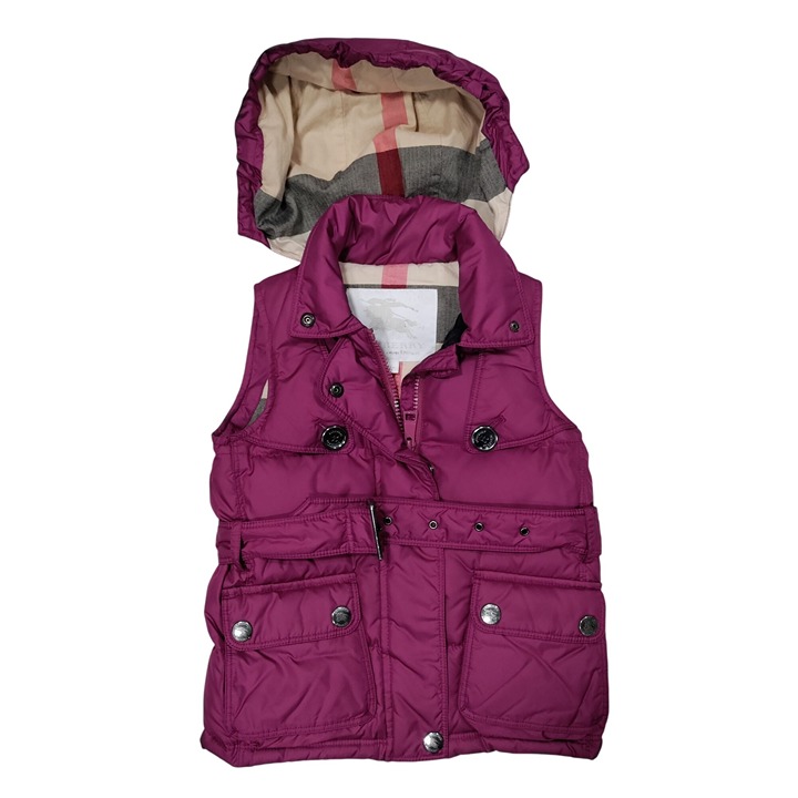 Burberry Designer Logo London Quilted Gilet Hooded Vest Pink Baby 3 Years Old