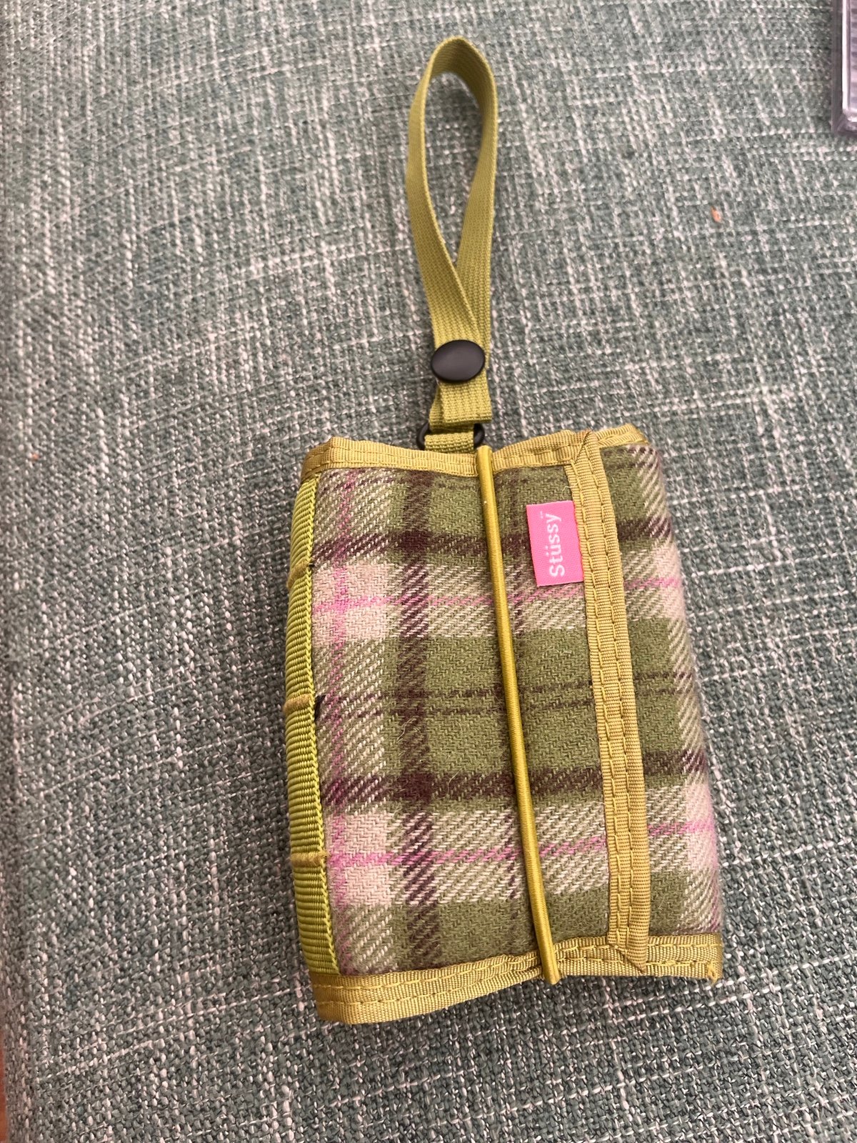 Stussy Tri-fold green plaid Coin Case Pouch Wallet Vintage Y2k Supreme