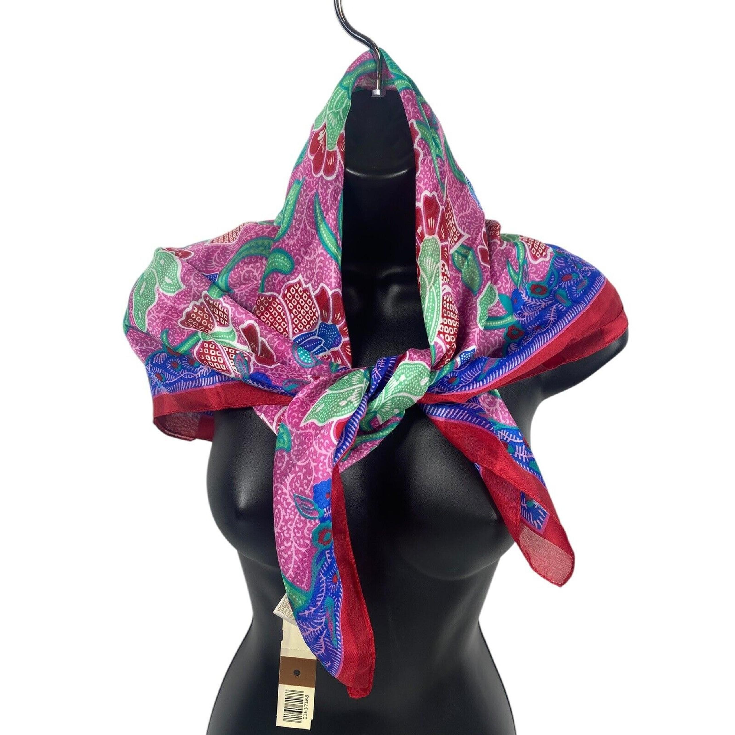 Silken Polyester by Berkshire Scarf Vintage NEW Floral Pink Red Vibrant Preppy