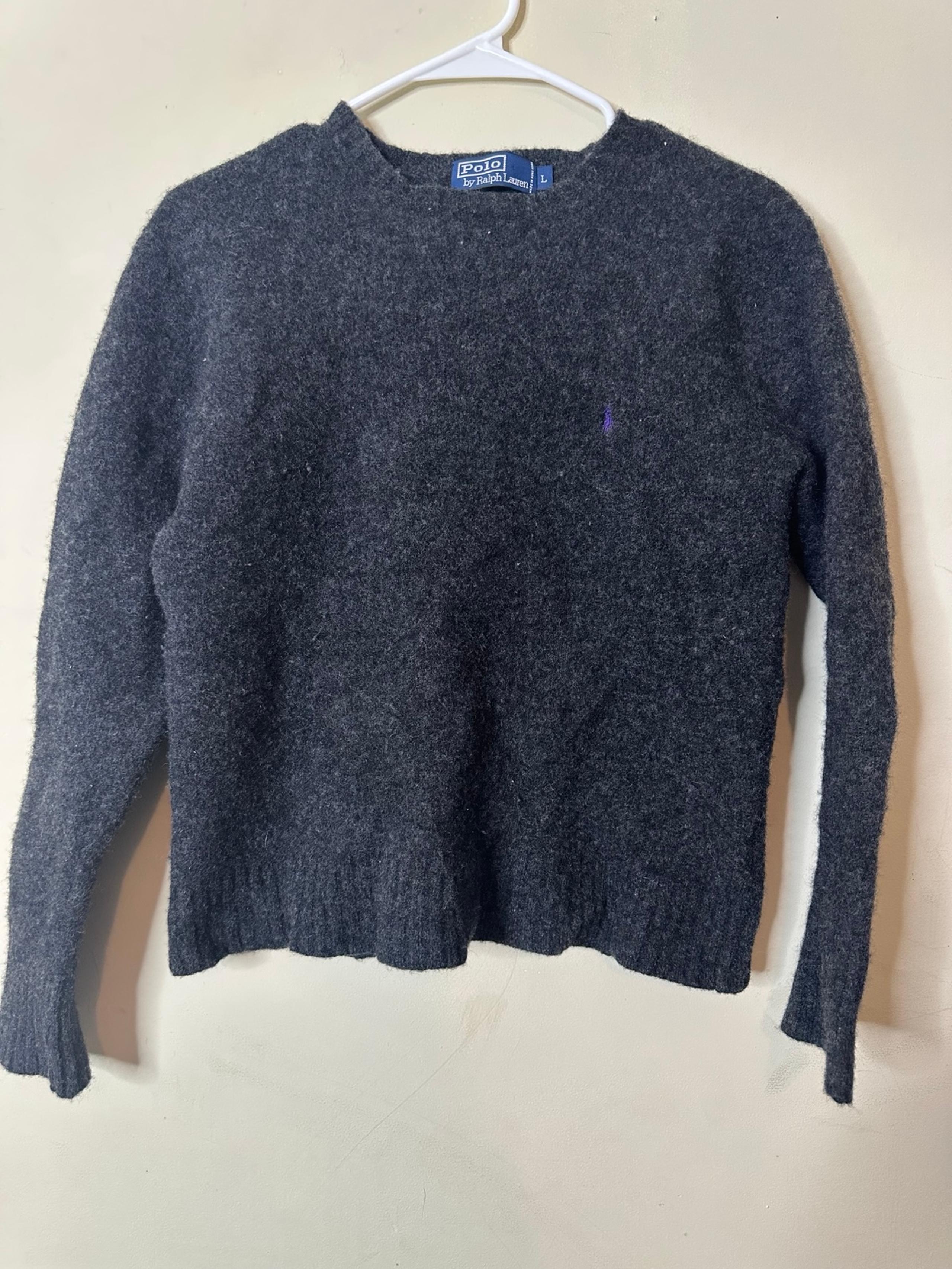 Polo Ralph Lauren Sweater Womens L Large Blue Lambs Wool Pullover V Neck Casual