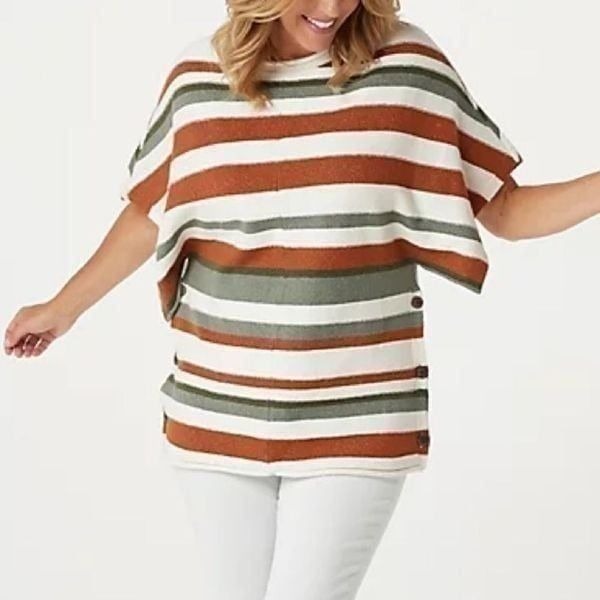 Denim & Co. Naturals Striped Short-Sleeve Dolman Poncho