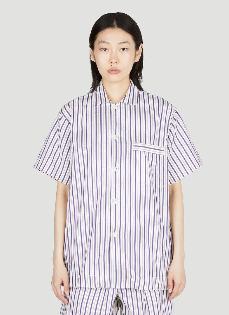 Tekla - Poplin Pyjamas Short Sleeve Shirt in Lido Stripes – Stoy