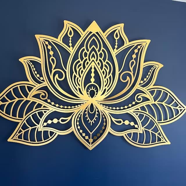36'' x 22'' Lotus Flower Wall Decor, Gold Living Room Wall Art