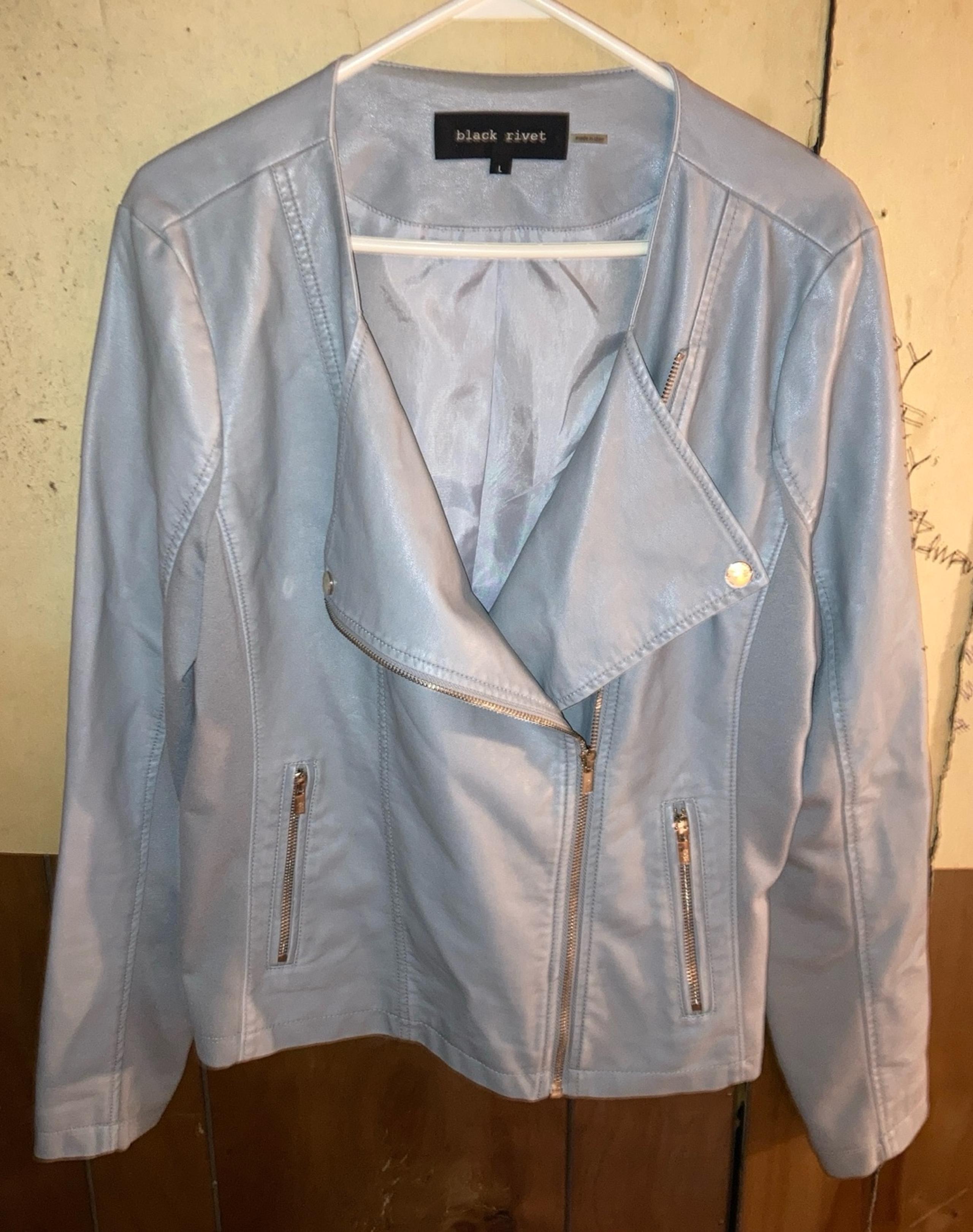 Ladies, black rivet size large PU leather jacket