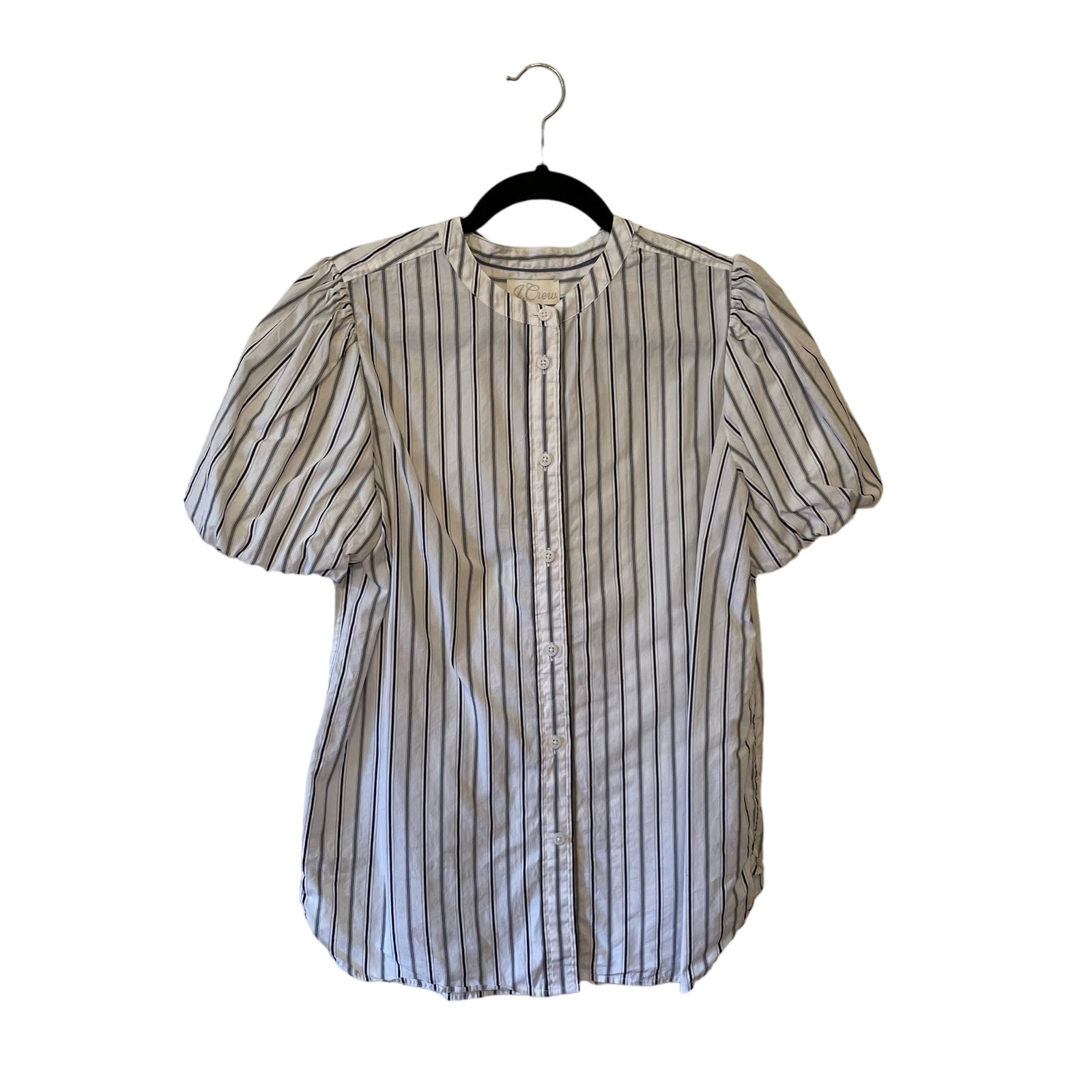 Vintage J. Crew 8 short sleeve button up blouse white black pinstripe corpcore