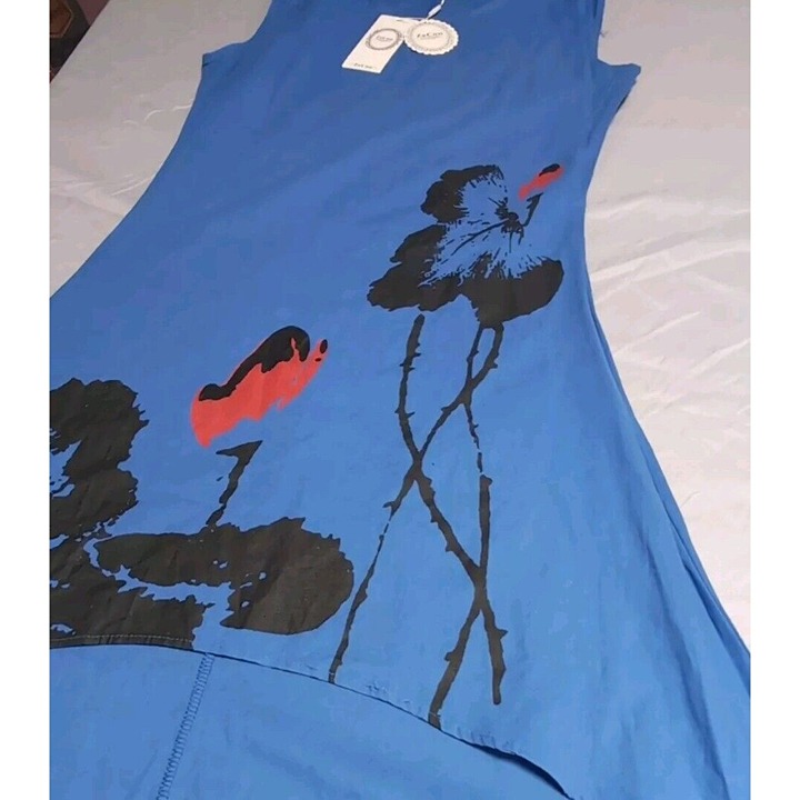 Hi Lo ZeCoo Sleeveless Blue Lightweight Dress Size L Cotton Blend - detail