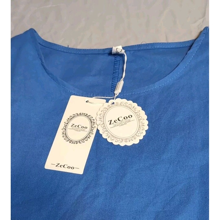 Hi Lo ZeCoo Sleeveless Blue Lightweight Dress Size L Cotton Blend - detail
