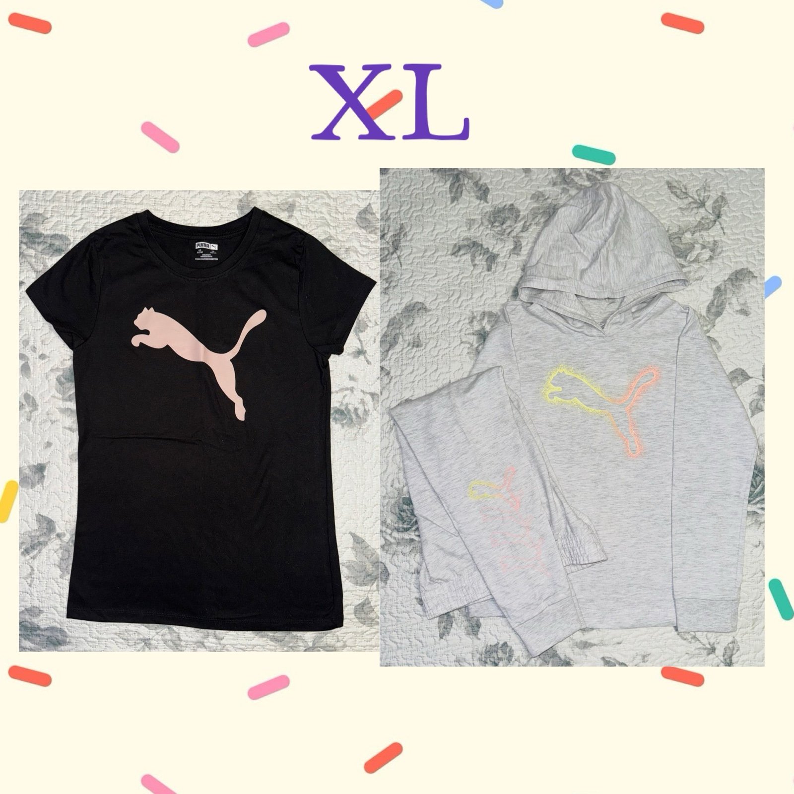 Girls Puma (3pc) Black T-Shirt & Light Gray Hoodie/Joggers Set Sz/ XL (16)
