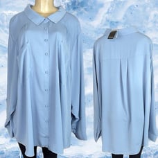 Torrid Studio +6 Blue Button Down Collar Pockets Curved Hem Long Sleeve Blouse