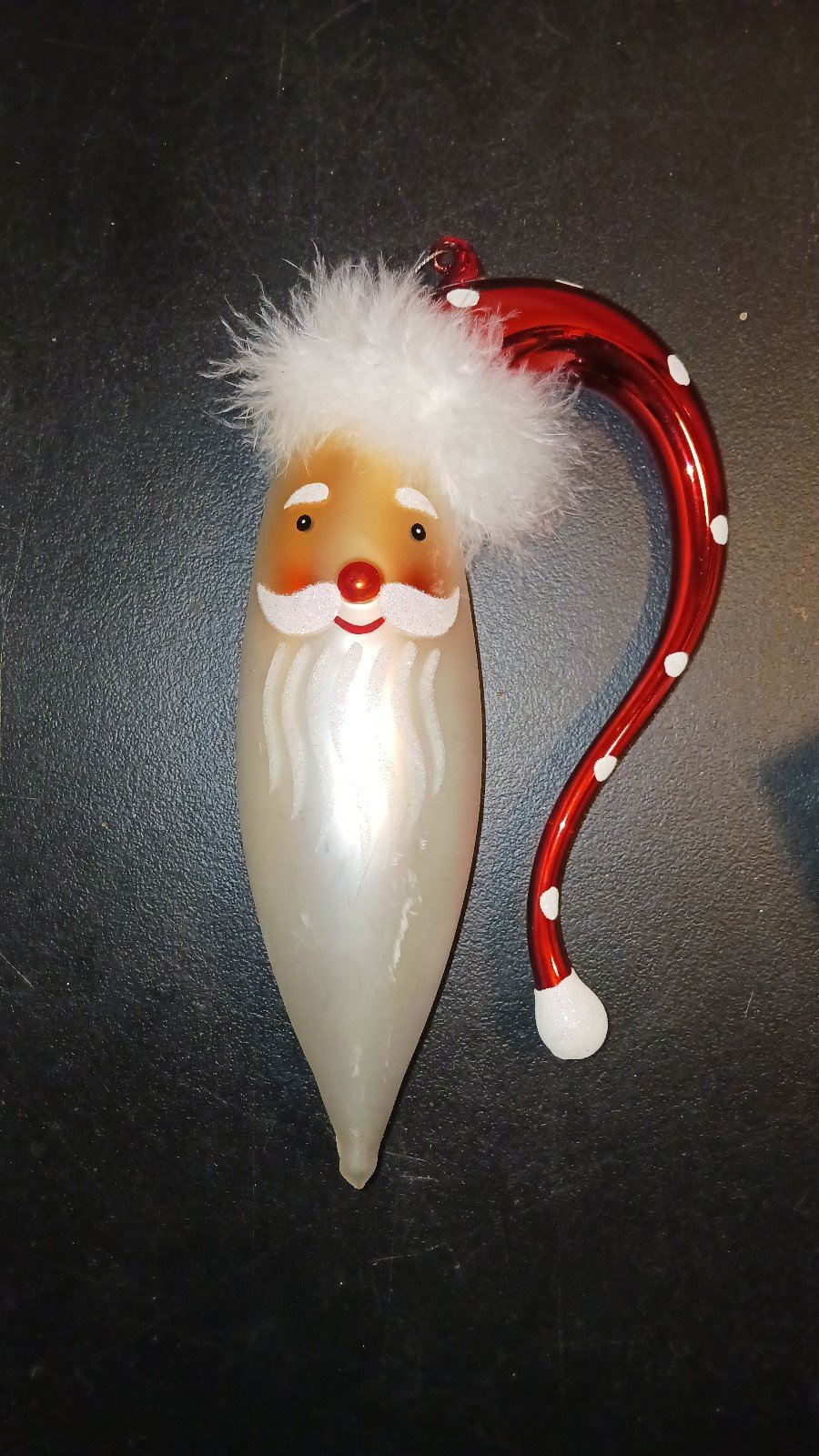 Vintage Large Glass Santa Head Christmas Ornament With Fur Trimmed Hat