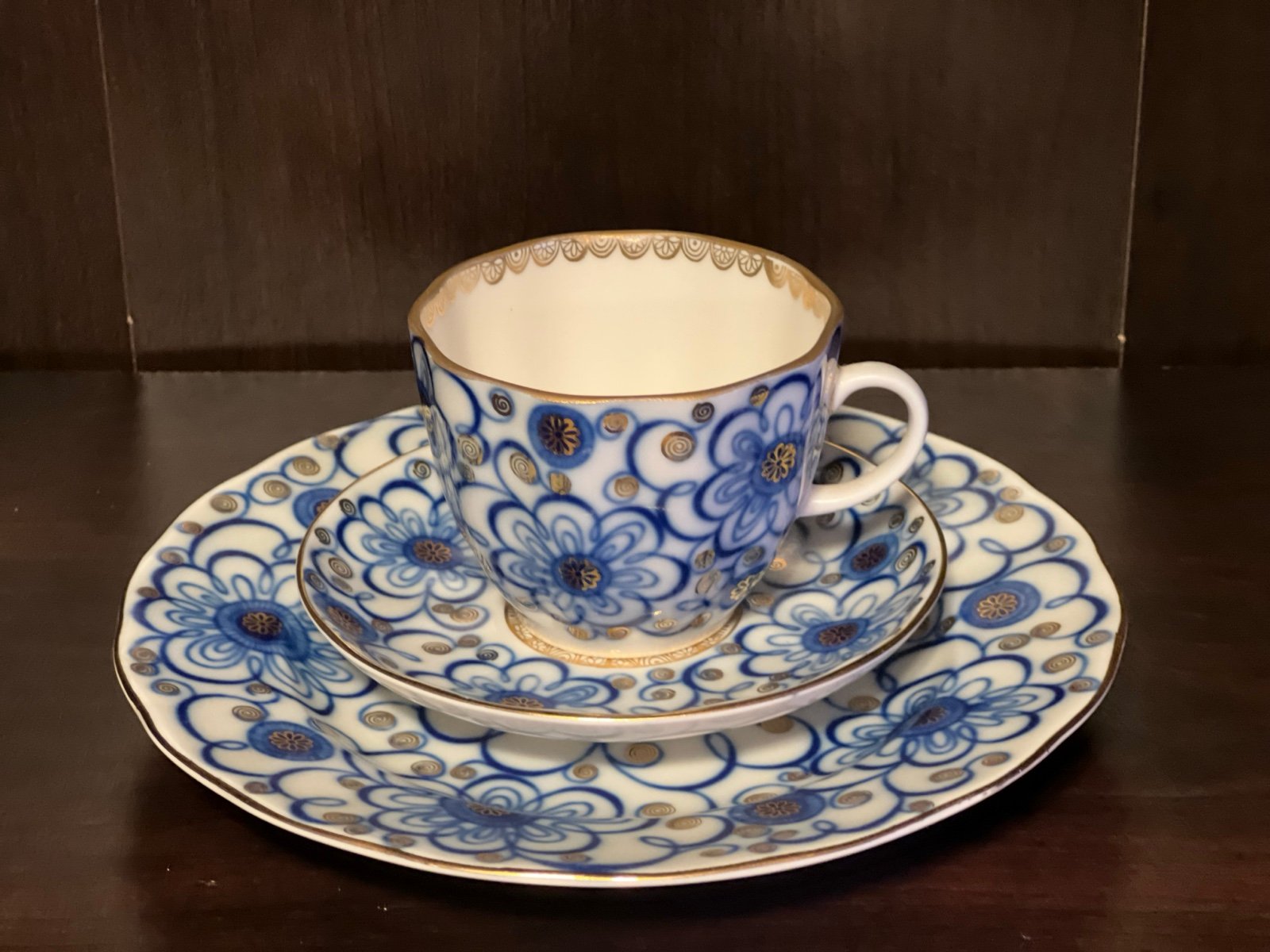 LFZ Russian Lomonosov Factory Vintage Porcelain Coffee Set - Cup, Saucer and Des