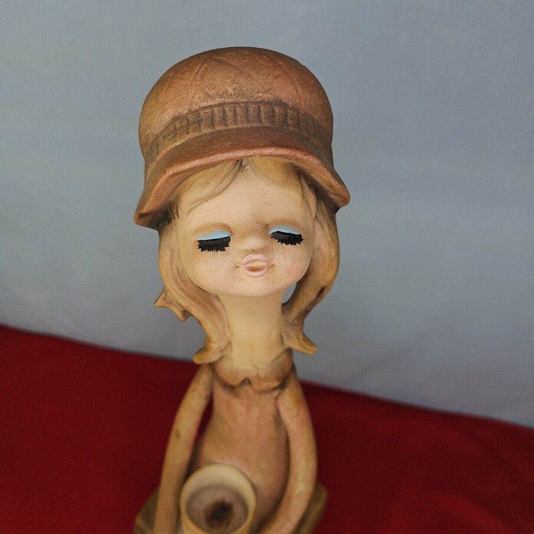 Candle Holder Poppet Figurine UCTCI Japan Vintage Stoneware Hat Bonnet Girl 16''