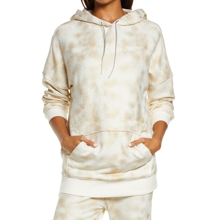 UGG Simone Boyfriend Hoodie Women XS White Metallic Pullover Lounge Athleisure