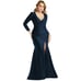 Cynthia & Sahar Long Sleeve Draped Stretch Satin Mermaid Dress Midnight XL CS102
