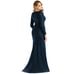 Cynthia & Sahar Long Sleeve Draped Stretch Satin Mermaid Dress Midnight XL CS102