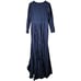 Cynthia & Sahar Long Sleeve Draped Stretch Satin Mermaid Dress Midnight XL CS102