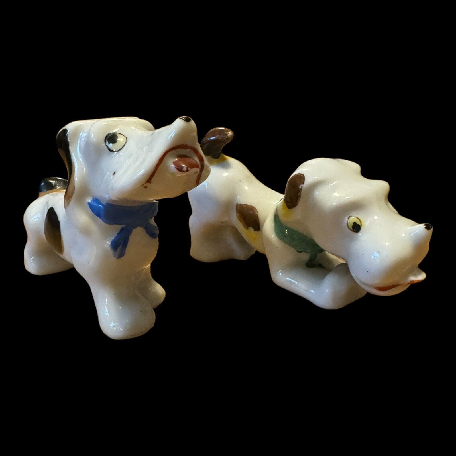 2 VINTAGE OCCUPIED JAPAN STREET DOG WITH SCARS CERAMIC FIGURINE DASCHUNDS