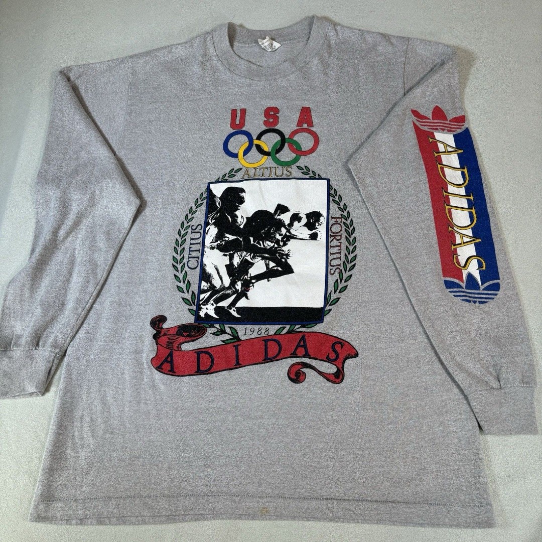 Vintage Adidas 1988 USA Seoul Olympics Citius Altius Fortius LS T Shirt Size M