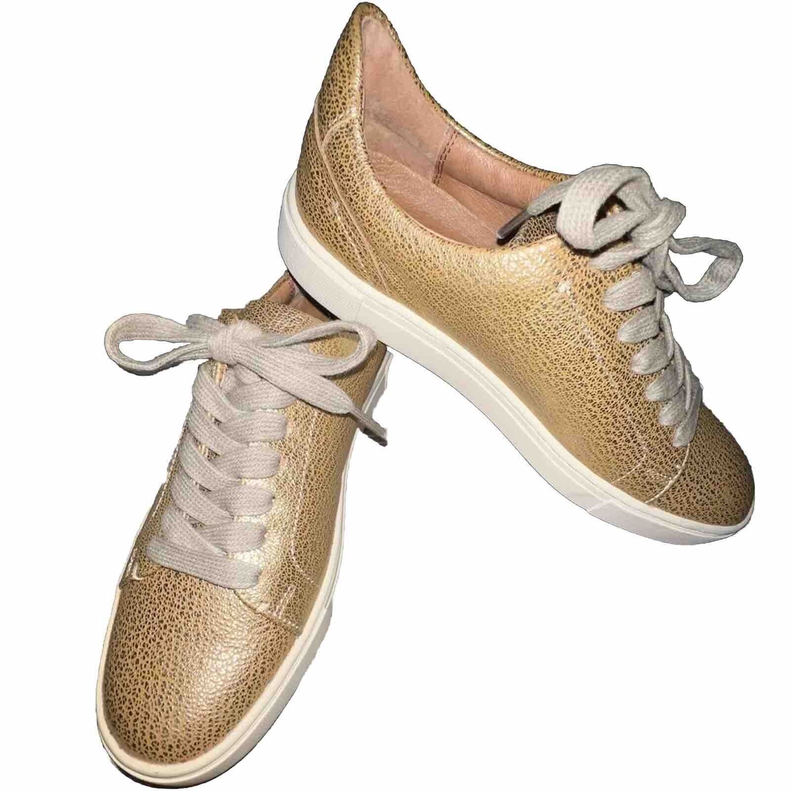 FRYE Low Lace Up Sneakers Size 6.5M Ivy Metallic Gold Leather