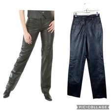 First Classic Leather Gear Black Pebbled Leather Jeans Pants High Waisted 8