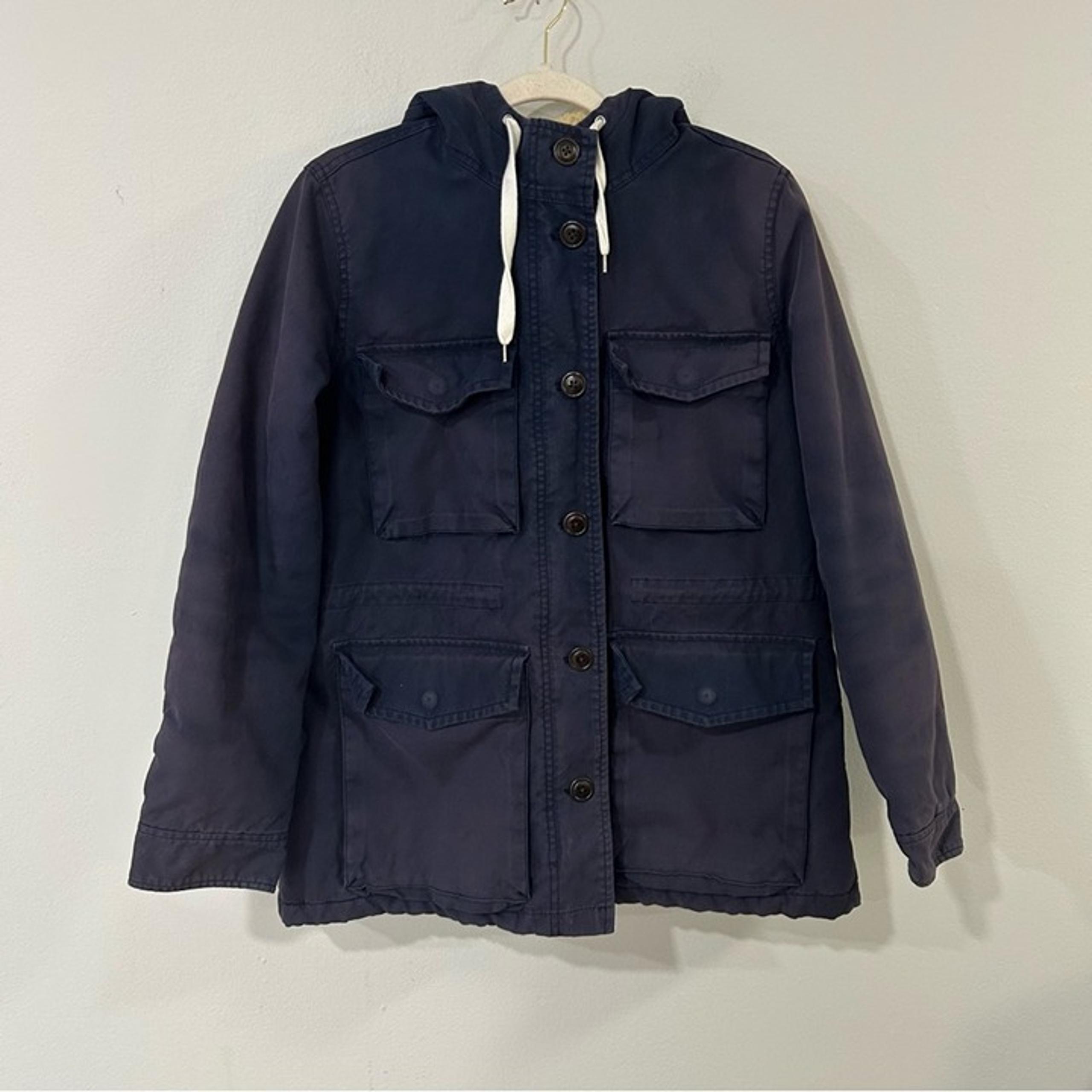 Navy Blue Sherpa Hooded Full Zip Parka Coat Jacket Women’s Size Large - J.Crew