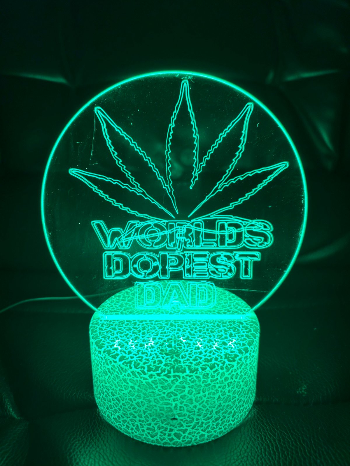 Customized dopest dad LED lamp with white base