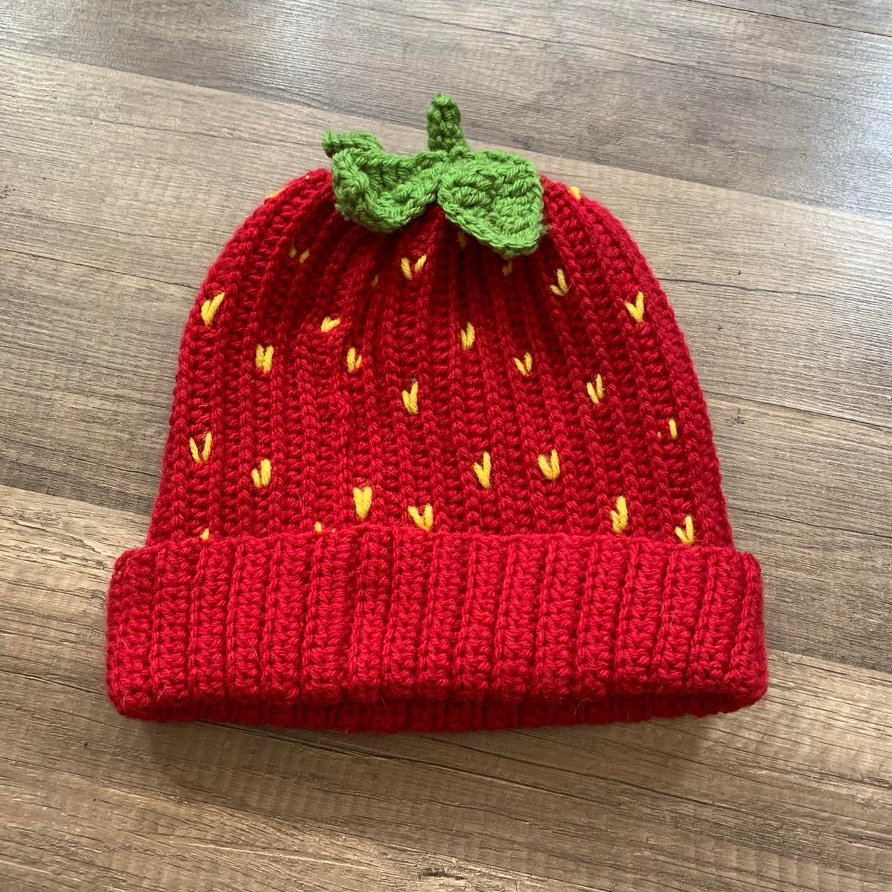 crochet strawberry beanie