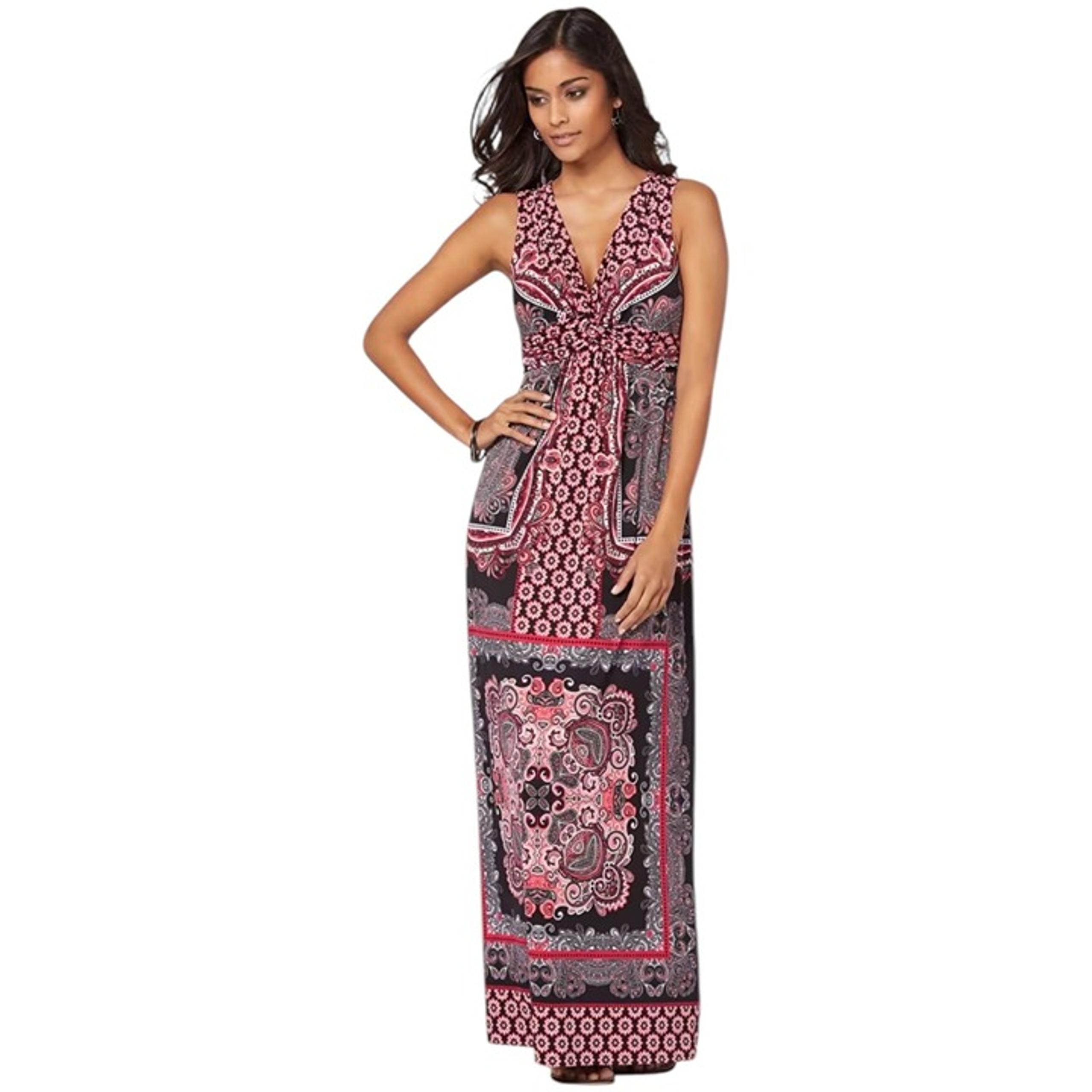 Soma Sleeveless V-Neck Maxi Dress, Black Red Paisley Women's Size L