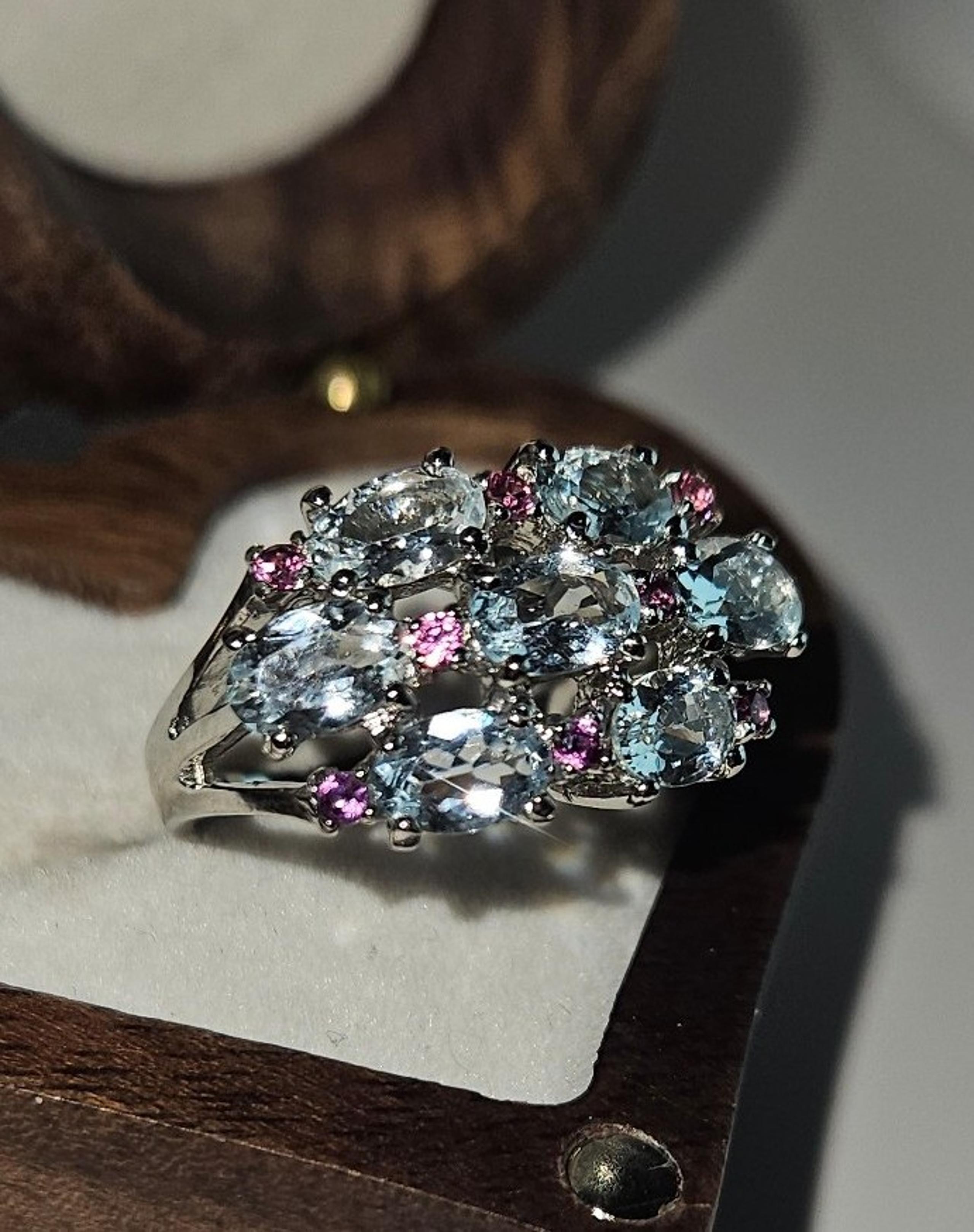 Genuine Aquamarine & Rhodalite Garnet Cluster Ring from Zales!