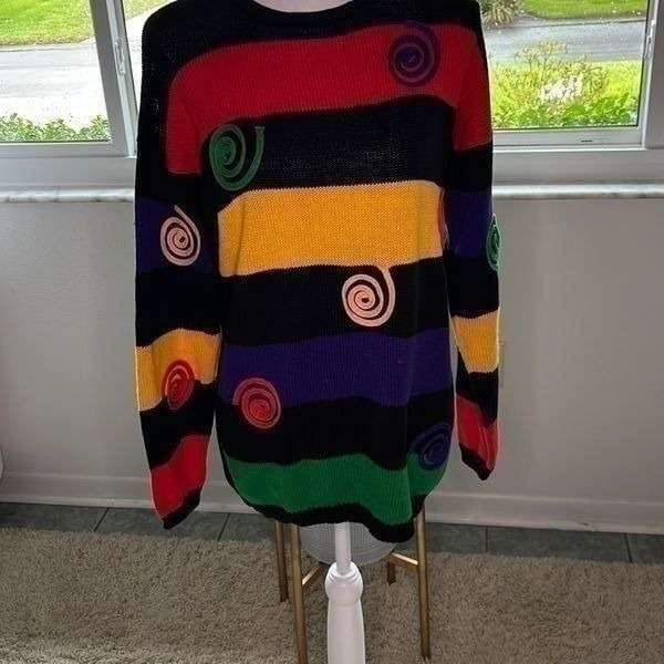 Rafaella Multicolor Swirl Knit Crew Sweater M