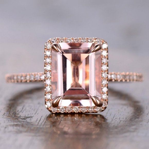 NEW 18K Rose Gold Radiant Morganite Ring