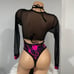 M- bodysuit hot pink lightning w black mesh