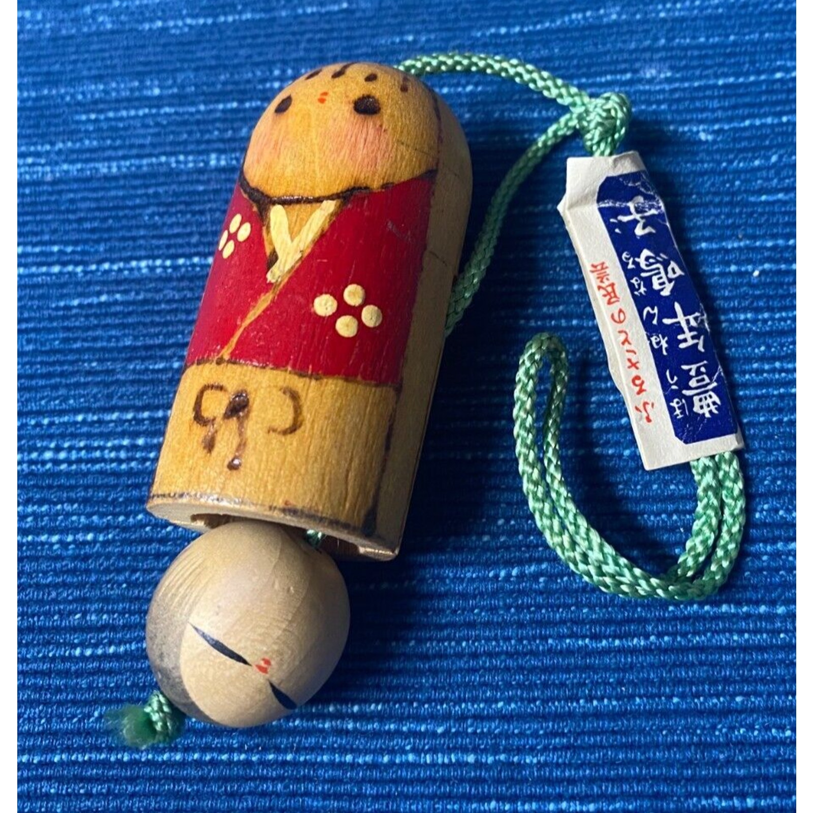 Vintage Japanese Kokeski Wooden Bell Ball Doll Head Toy 998A