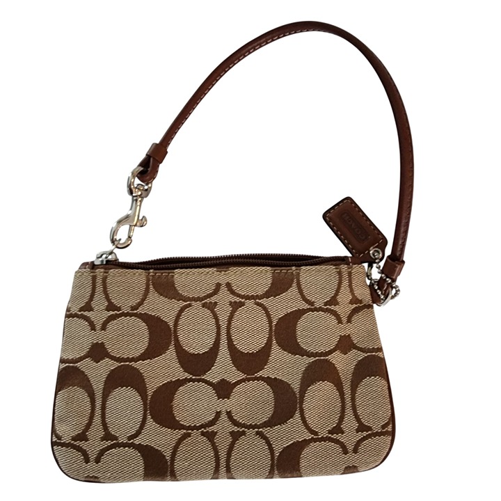 Coach Signature Wristlet Pouch Bag Brown & Beige