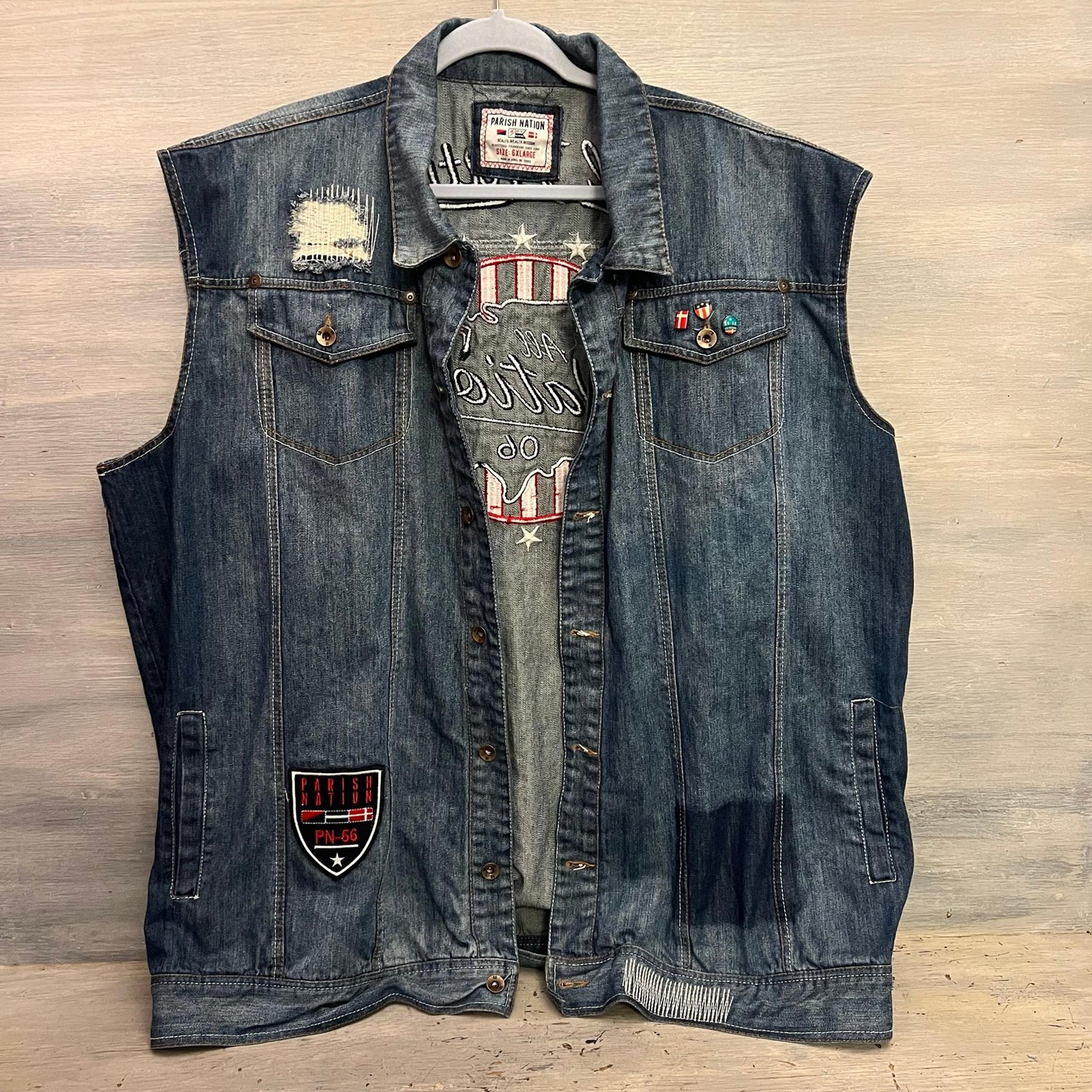 Parish Nation Men’s Sleeveless Blue Jean Vest Jacket 6X Good Conditon