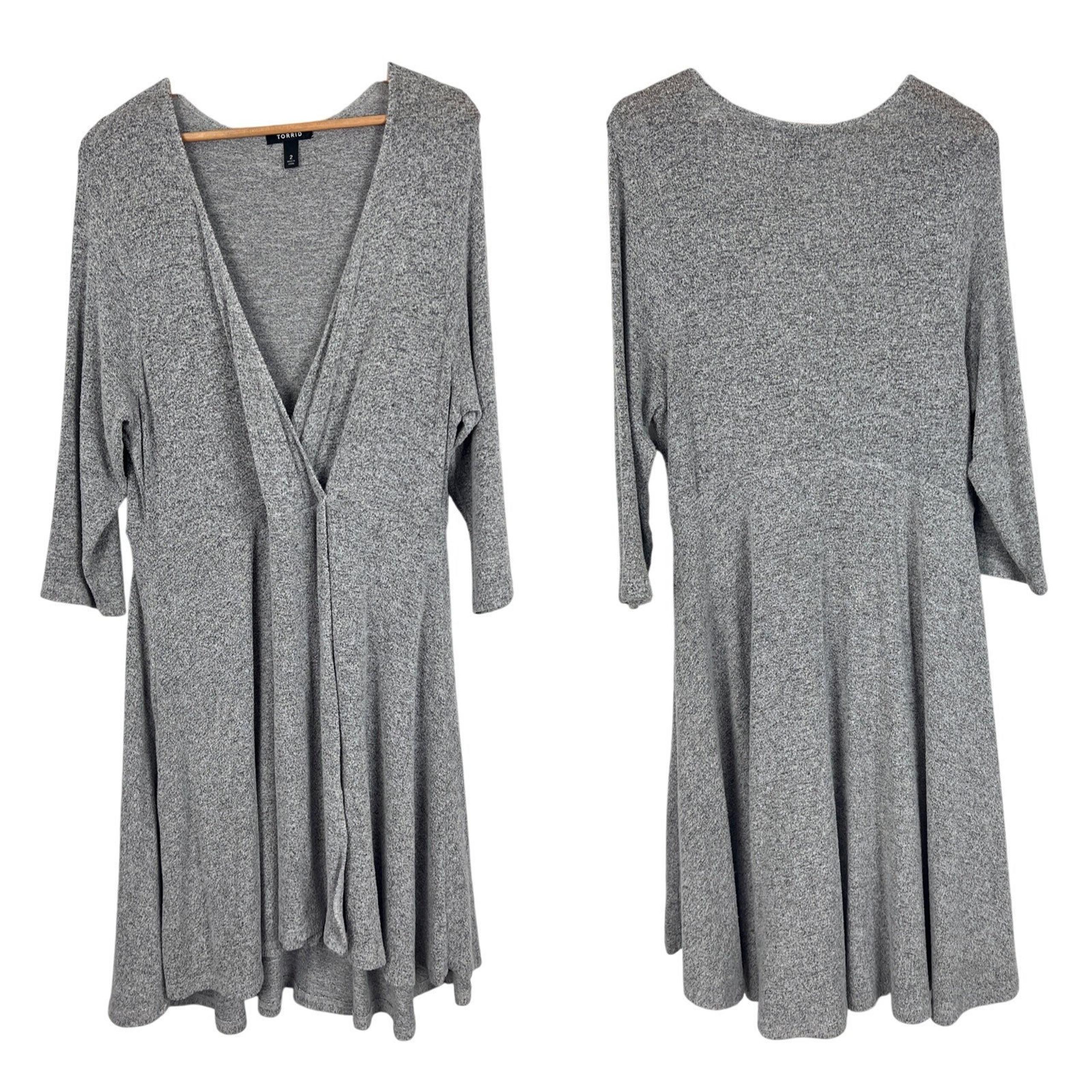 TORRID Women's 2X (2) Grey Butter Soft Plush Knit High Low Skater V-Neck Dress