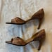 Gucci Vintage Pink & Black Snake Skin Leather Open Toe Heel Pumps, Size 10!