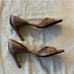 Gucci Vintage Pink & Black Snake Skin Leather Open Toe Heel Pumps, Size 10!